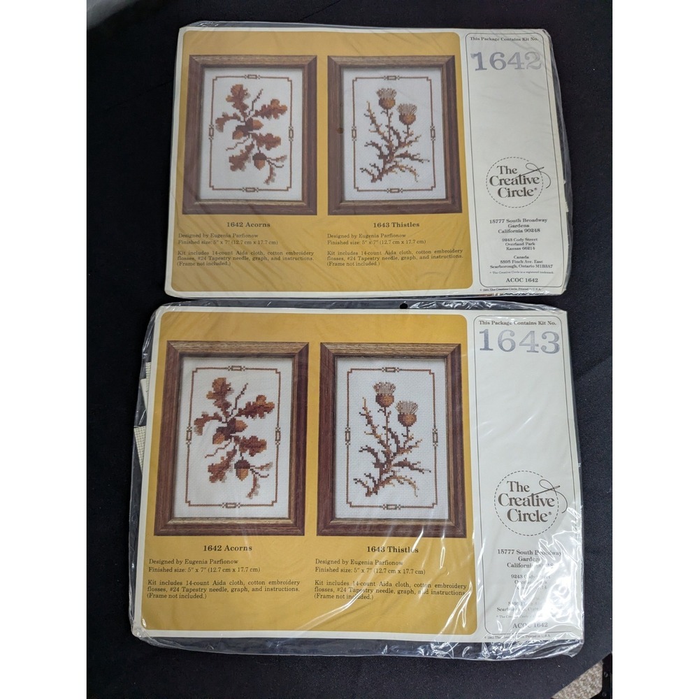 Acorns Thistles Eugenia Parfionow Vintage 2 embroidery kits Creative Circle 1642